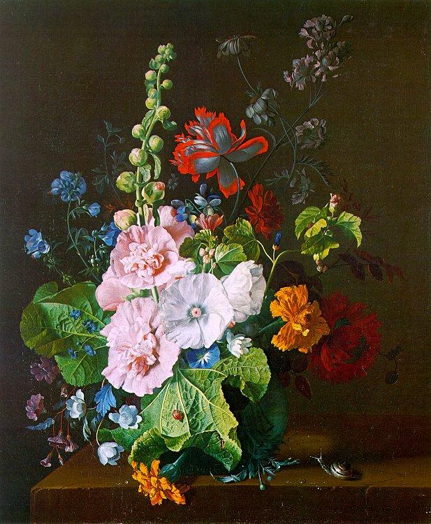 Jan van Huysum Hollyhocks and other Flowers in a Vase Sweden oil painting art